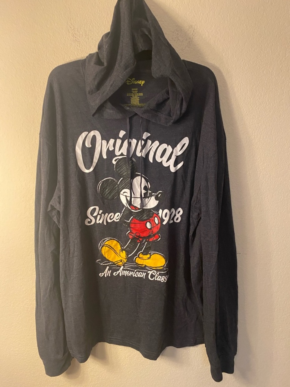 Disney Gray Mickey Mouse Hooded Sweatshirt with Red & Yellow Print